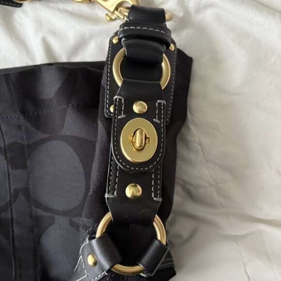 Vintage Coach Carly Bag Black Leather Jacquard Signature Hobo Shoulder Handbag - Picture 10 of 10